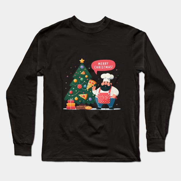 Chef Around The Christmas Tree Long Sleeve T-Shirt by BukovskyART